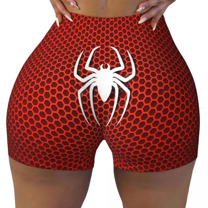 Women Spiderman Cartoon Superhero Workout Yoga Shorts Gym Athletic Biker Running Shorts
