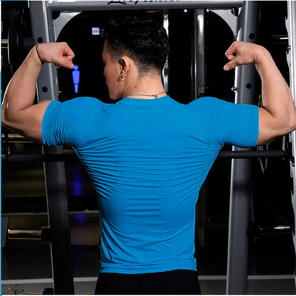 Men Training Gym T Shirt Compression Fitness Shirts Quick Dry Sport Running Shirt Short Sleeve Soccer Top Bodybuilding T-Shirts