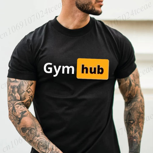 Gym Hub Print Men's T-Shirt Oversize Funny Graphic Tees for Men Summer Tops T Shirt for Men Clothing Fashion T Shirt Casual Tee