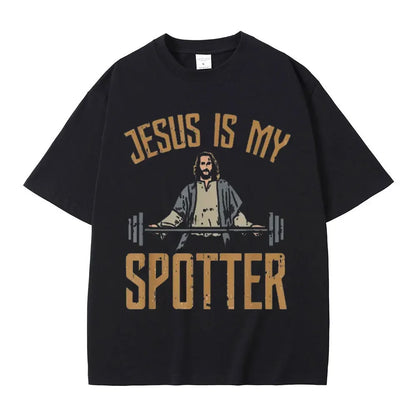 Jesus Is My Spotter Christ Gym T Shirt Men's Vintage T Shirts Cotton O-Neck Oversized T-shirts Streetwear