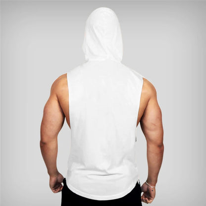 Mens Bodybuilding "no pain, no gain" Sleeveless Hooded Shirts Summer Breathable Loose Cotton Hip Hop Tank Tops Gym Workout Fitness Muscle Hoodie