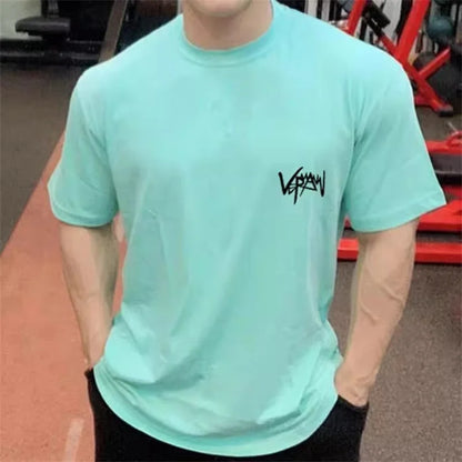 Round Collar  sports T Shirt Oversize Cotton Summer Tee Training running shirt Man Streetwear Half Sleeve men T-shirt