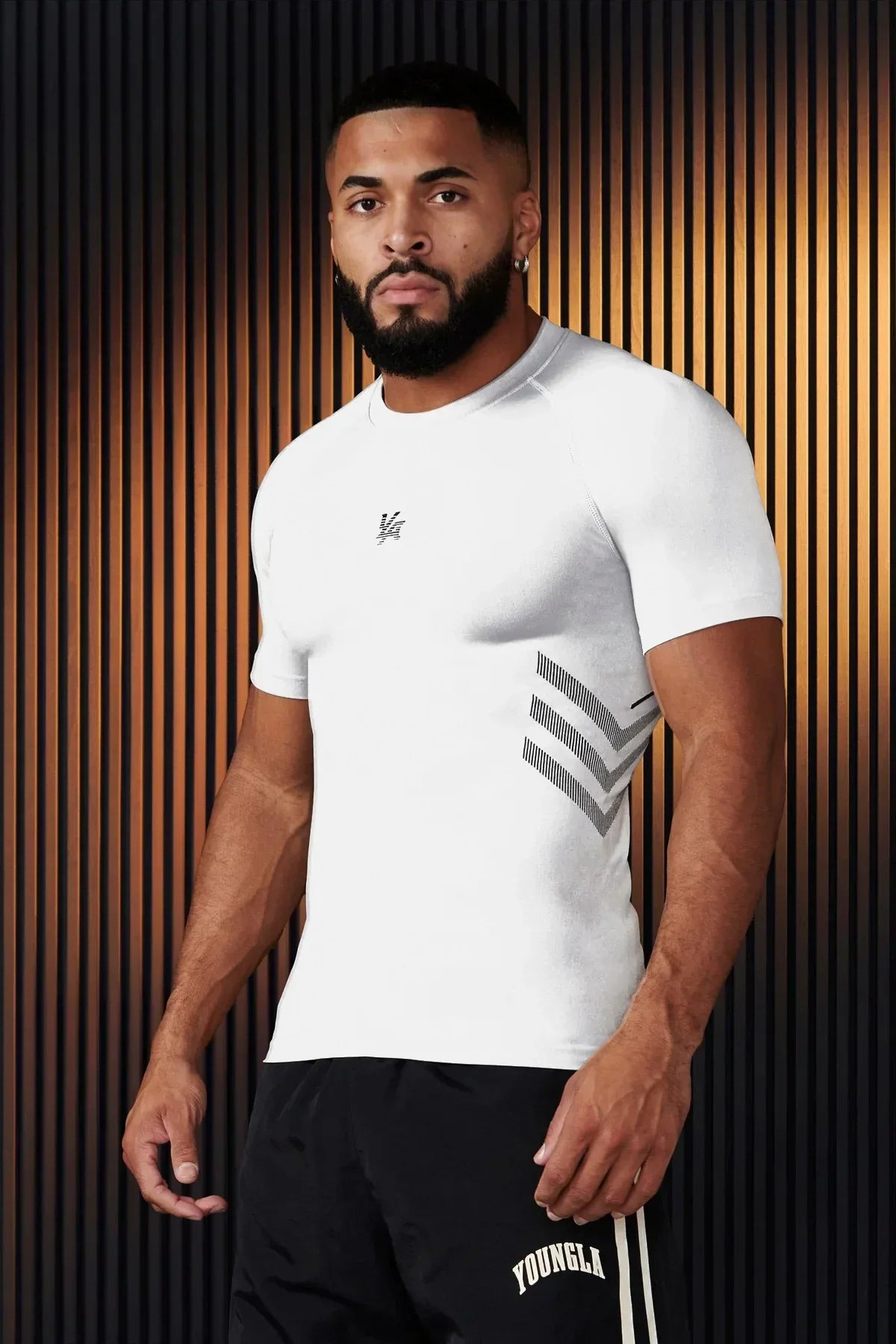 YOUNGLA American men's T-shirt new gym sports bodybuilding quick drying breathable elastic crewneck top