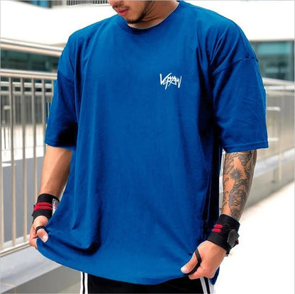 Round Collar  sports T Shirt Oversize Cotton Summer Tee Training running shirt Man Streetwear Half Sleeve men T-shirt
