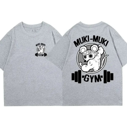 Men's T-Shirt Muki- Muki Mice Gym Printed T-shirt Cotton Sports Leisure Short Sleeve Fitness Workout Shirt Oversized Tee Shirt Men Clothes
