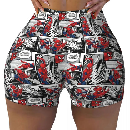 Women Spiderman Cartoon Superhero Workout Yoga Shorts Gym Athletic Biker Running Shorts