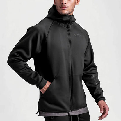 Men's Gym Sports Hoodies Cotton Elastic Hooded Male Fitness Running Loose Jackets Outdoor Zipper Coats Casual Workout Sportwear
