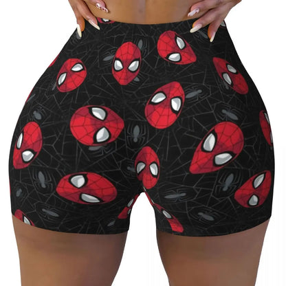 Women Spiderman Cartoon Superhero Workout Yoga Shorts Gym Athletic Biker Running Shorts