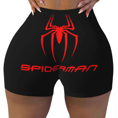 Women Spiderman Cartoon Superhero Workout Yoga Shorts Gym Athletic Biker Running Shorts